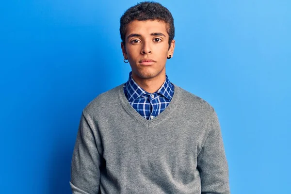 Young African Amercian Man Wearing Casual Clothes Serious Expression Face — Stock Photo, Image