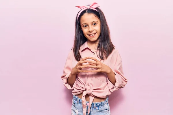 Beautiful Child Girl Wearing Casual Clothes Hands Together Fingers Crossed — Stock Photo, Image