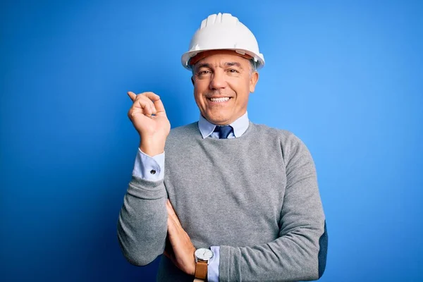 Middle Age Handsome Grey Haired Engineer Man Wearing Safety Helmet — Stock Photo, Image