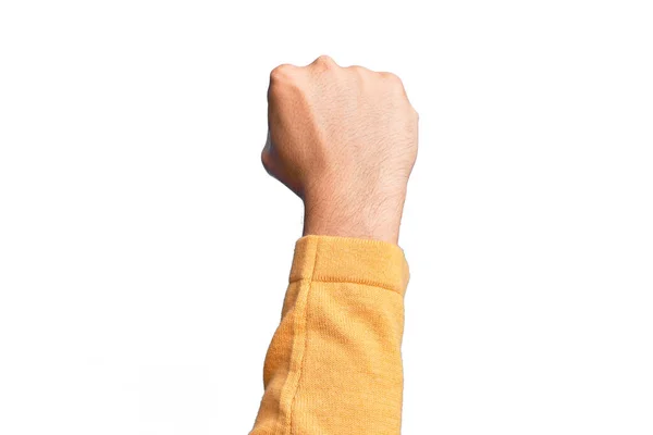 Hand Eines Kaukasischen Jungen Mannes Mit Fingern Über Isoliertem Weißem — Stockfoto