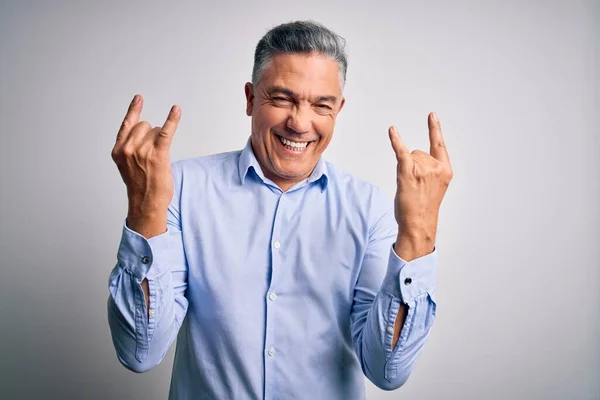 Homem Negócios Bonito Cabelos Grisalhos Meia Idade Vestindo Camisa Elegante — Fotografia de Stock