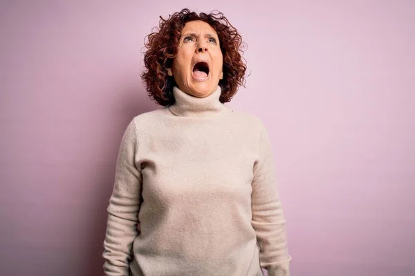 Middle Age Beautiful Curly Hair Woman Wearing Casual Turtleneck Sweater — Stock Photo, Image