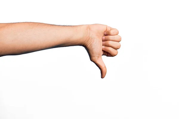 Hand Caucasian Young Man Showing Fingers Isolated White Background Doing — Stock Photo, Image