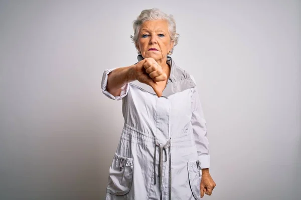 Senior Beautiful Grey Haired Woman Wearing Casual Jacket Standing White — Stock Photo, Image