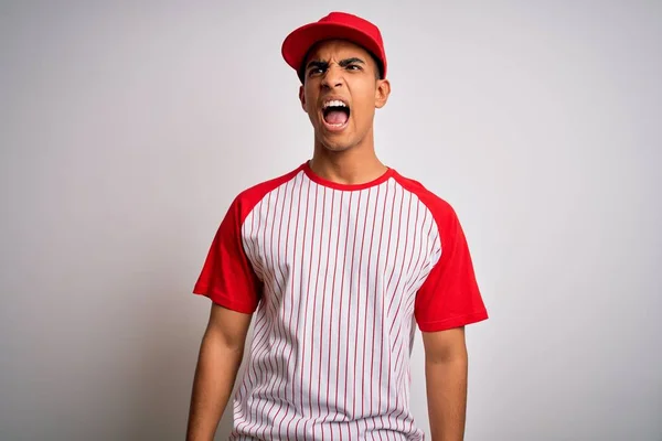 Jovem Atleta Afro Americano Bonito Vestindo Camiseta Beisebol Listrado Boné — Fotografia de Stock