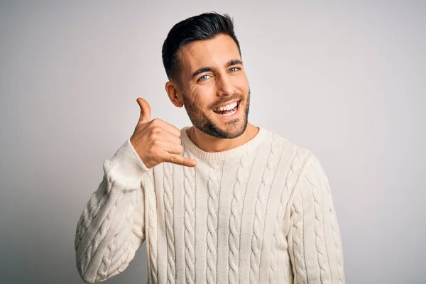 Young Handsome Man Wearing Casual Sweater Standing Isolated White Background — Stock Photo, Image