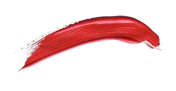 红色笔刷笔划覆盖孤立的背景 帆布水彩纹理 红色口红污迹 — 图库照片