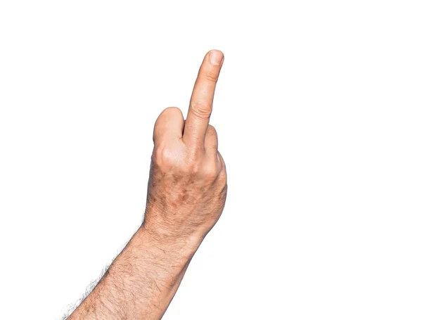 Hand Caucasian Middle Age Man Isolated White Background Showing Provocative — Φωτογραφία Αρχείου