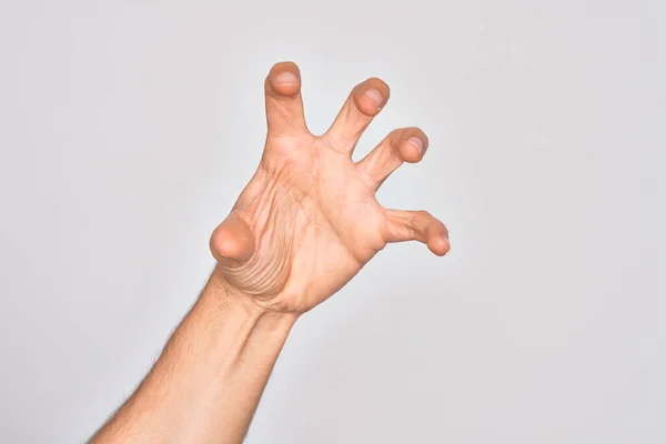 Hand Kaukasiska Ung Man Visar Fingrar Över Isolerade Vit Bakgrund — Stockfoto