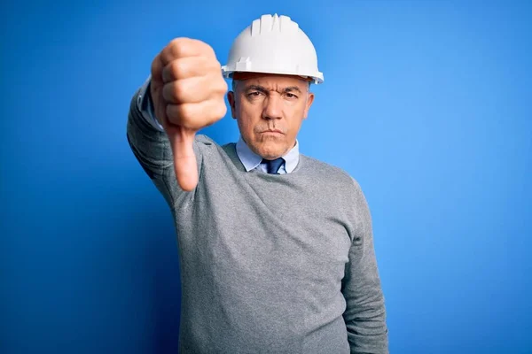 Ingeniero Guapo Pelo Gris Mediana Edad Que Usa Casco Seguridad — Foto de Stock