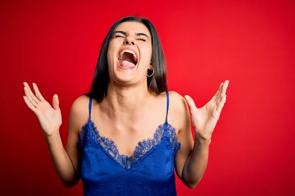 Junge Schöne Brünette Frau Eleganter Und Bequemer Dessous Unterwäsche Feiert — Stockfoto