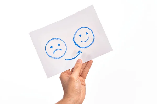 Papírový Transparent Smutnou Šťastnou Tváří Depresivní Problémy Nad Izolovaným Bílým — Stock fotografie