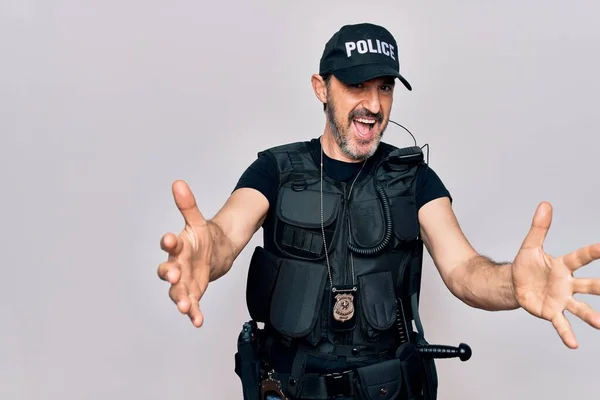 Policial Meia Idade Vestindo Uniforme Policial Colete Prova Balas Sobre — Fotografia de Stock