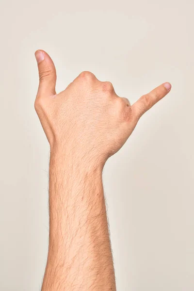 Mão Caucasiano Jovem Mostrando Dedos Sobre Fundo Branco Isolado Gesto — Fotografia de Stock