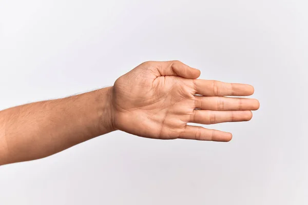 Hand Eines Kaukasischen Jungen Mannes Mit Fingern Über Isoliertem Weißem — Stockfoto