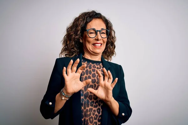 Middle Age Brunette Business Woman Wearing Glasses Standing Isolated White — Stock Photo, Image