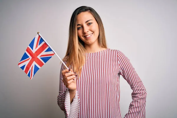 Joven Hermosa Mujer Rubia Con Ojos Azules Sosteniendo Bandera Del —  Fotos de Stock