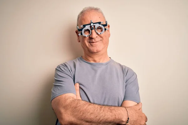 Homme Voilier Moyen Age Contrôlant Vision Portant Des Lunettes Optométrie — Photo