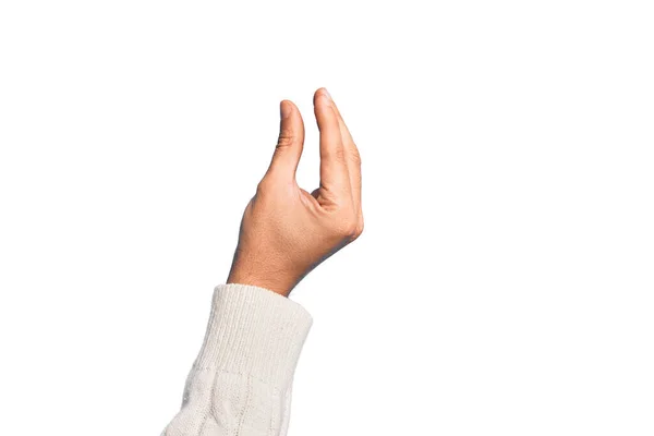 Mano Joven Caucásico Mostrando Dedos Sobre Fondo Blanco Aislado Recogiendo — Foto de Stock