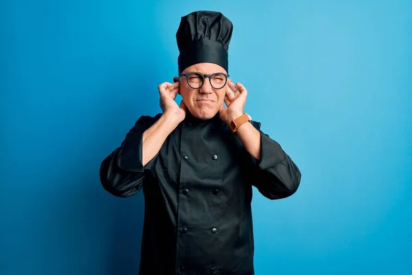 Middle Age Handsome Grey Haired Chef Man Wearing Cooker Uniform — Stock Photo, Image