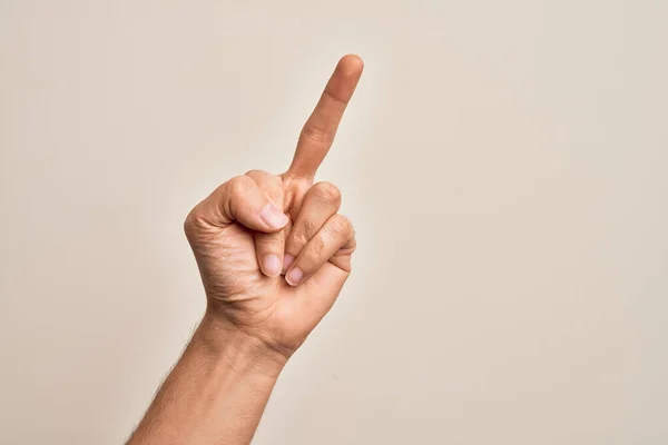 Hand Caucasian Young Man Showing Fingers Isolated White Background Showing — Zdjęcie stockowe