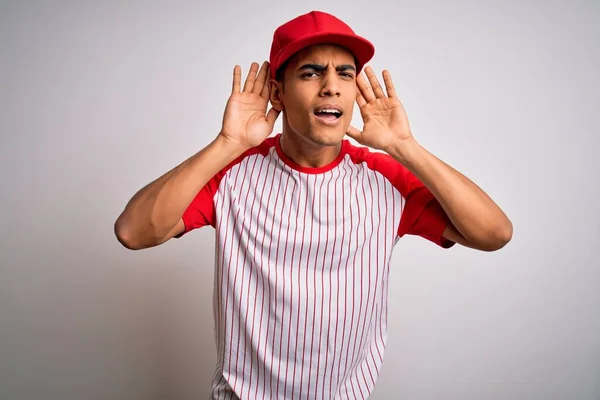 Jovem Atleta Afro Americano Bonito Vestindo Camiseta Beisebol Listrado Boné — Fotografia de Stock