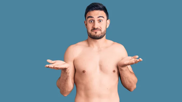 Young Handsome Man Wearing Swimwear Praying Hands Together Asking Forgiveness — Stock Photo, Image