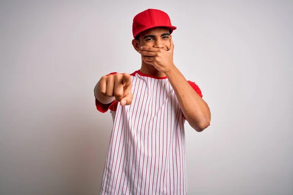 Jovem Atleta Afro Americano Bonito Vestindo Camiseta Beisebol Listrado Boné — Fotografia de Stock