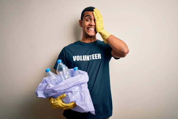 Handsome African American Volunteer Man Recycling Plastic Bottles Caring Envirnment — Stock Photo, Image