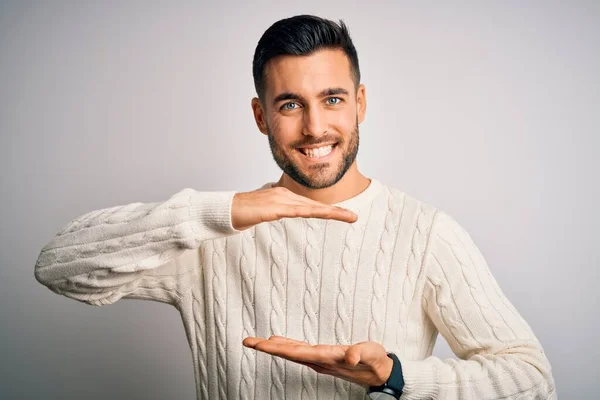 Young Handsome Man Wearing Casual Sweater Standing Isolated White Background — Stock Photo, Image