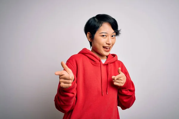 Jeune Belle Fille Asiatique Portant Sweat Shirt Décontracté Avec Capuche — Photo