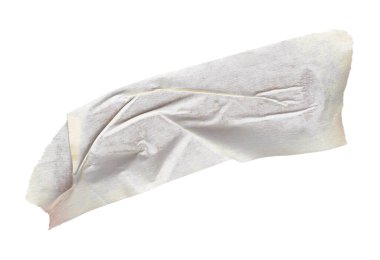 İzole edilmiş arkaplan üzerinde beyaz yapışkan kağıt bant, boş bağlanma ambalaj buruşuk yapıştırma etiketi