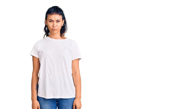 Young Woman Wearing Casual Clothes Skeptic Nervous Frowning Upset Because — Stock Photo, Image