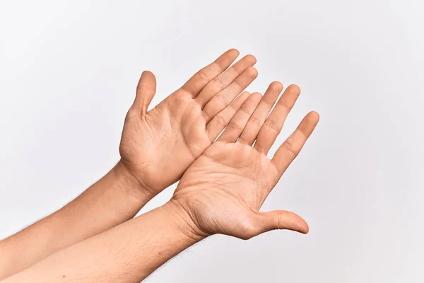 Hand Kaukasiska Ung Man Visar Fingrar Över Isolerade Vit Bakgrund — Stockfoto