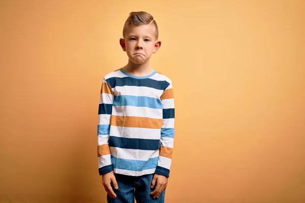 Young Little Caucasian Kid Blue Eyes Wearing Colorful Striped Shirt — Stock Photo, Image