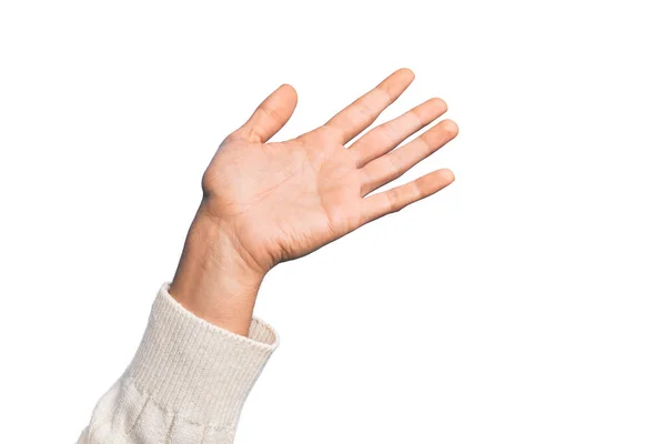 Hand Caucasian Young Man Showing Fingers Isolated White Background Presenting — Stock Photo, Image