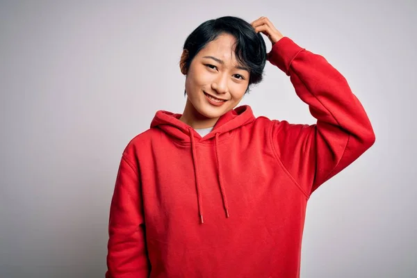 Jong Mooi Aziatisch Meisje Dragen Casual Sweatshirt Met Hoodie Witte — Stockfoto