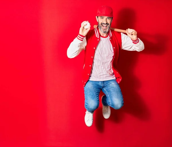 Middle Age Handsome Man Wearing Sporty Clothes Smiling Happy Jumping — Stock Photo, Image