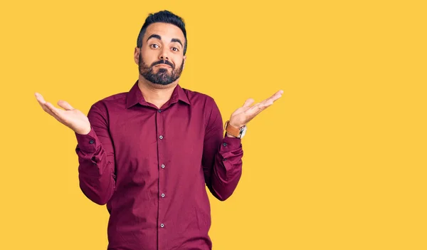 Young Hispanic Man Wearing Casual Clothes Clueless Confused Expression Arms — Stock Photo, Image