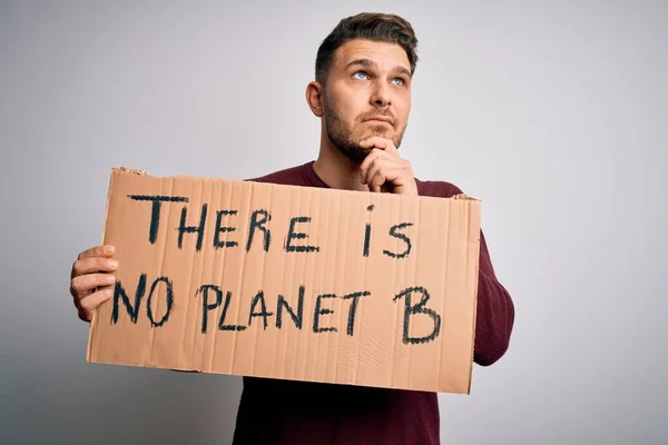 Young Activist Man Holding Protest Banner Climate Change Environment Change — Stock Photo, Image