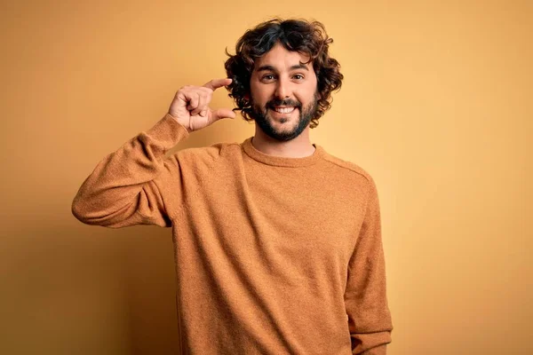 Homem Bonito Jovem Com Barba Vestindo Camisola Casual Sobre Fundo — Fotografia de Stock