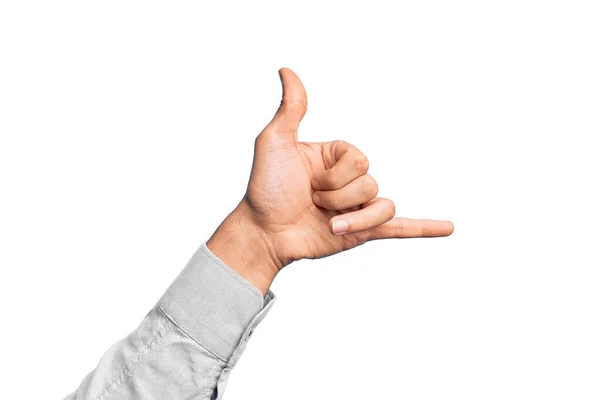 Hand Caucasian Young Man Showing Fingers Isolated White Background Gesturing — Stock Photo, Image