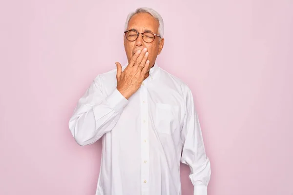 Homem Cabelos Grisalhos Sênior Meia Idade Usando Óculos Camisa Negócios — Fotografia de Stock