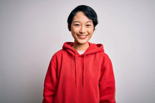 Jong Mooi Aziatisch Meisje Draagt Casual Sweatshirt Met Hoodie Witte — Stockfoto