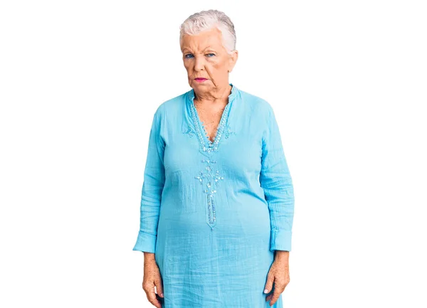 Senior Mooie Vrouw Met Blauwe Ogen Grijs Haar Dragen Zomer — Stockfoto