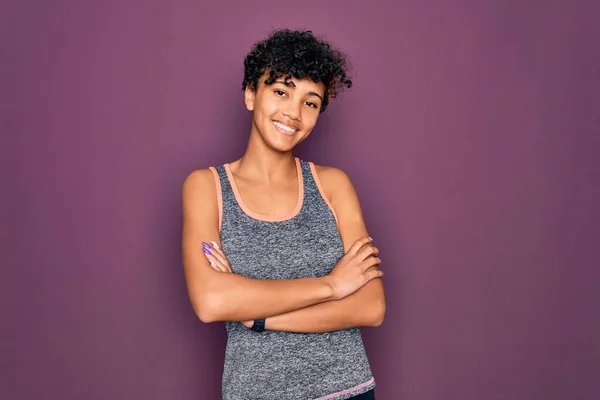 Young Beautiful African American Afro Sportswoman Doing Exercise Wearing Sportswear — Stock Photo, Image