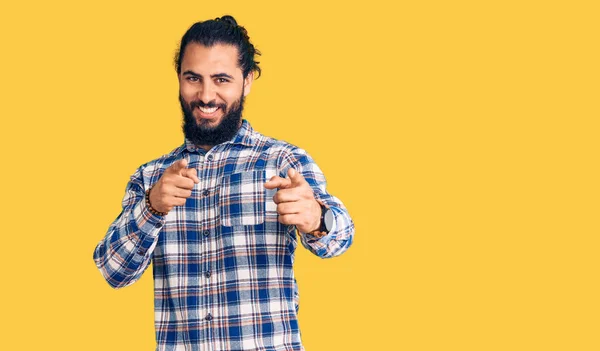 Young Arab Man Wearing Casual Clothes Pointing Fingers Camera Happy — Stock Photo, Image