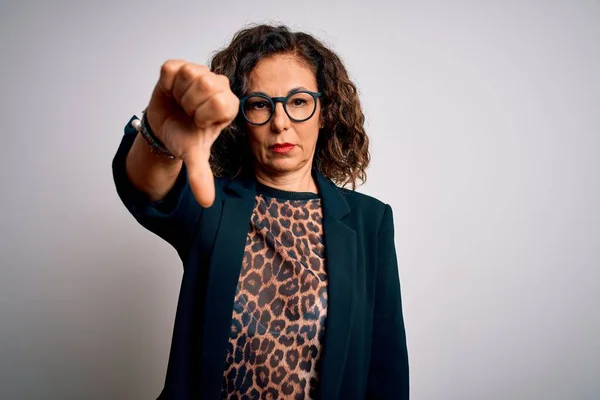 Middle Age Brunette Business Woman Wearing Glasses Standing Isolated White — Stock Photo, Image