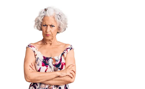 Senior Grey Haired Woman Wearing Casual Clothes Skeptic Nervous Disapproving — Stock Photo, Image