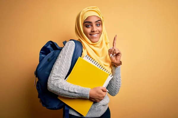 Junge Afrikanisch Amerikanische Studentin Trägt Muslimischen Hijab Und Rucksack Hält — Stockfoto